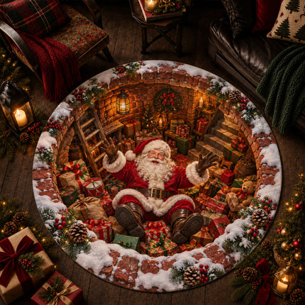 Christmas Round Doormat with Santa Gift Cellar Scene