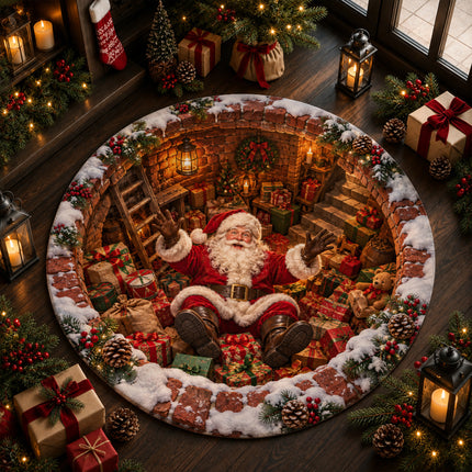 Christmas Round Doormat with Santa Gift Cellar Scene