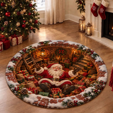 Christmas Round Doormat with Santa Gift Cellar Scene