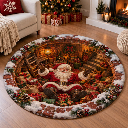 Christmas Round Doormat with Santa Gift Cellar Scene