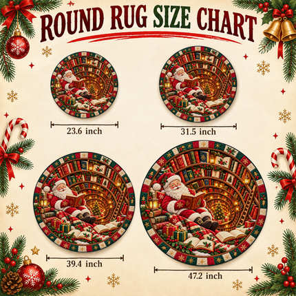 Personalized Christmas Santa Reading Doormat Cozy Library Round Rug