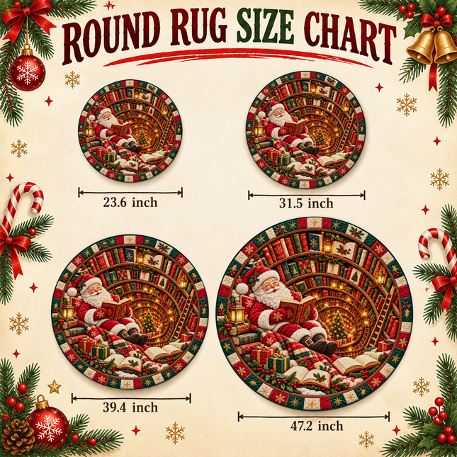 Personalized Christmas Santa Reading Doormat Cozy Library Round Rug