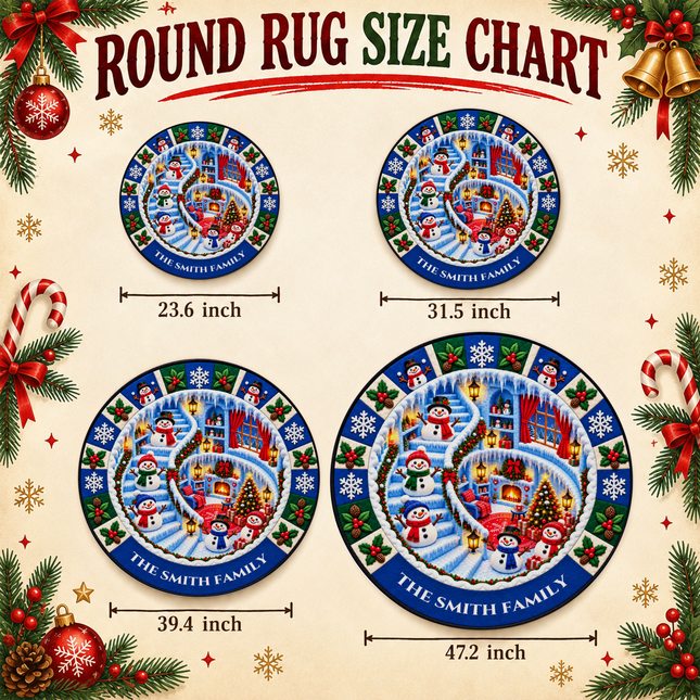 Personalized Snowman Christmas Doormat Family Name Round Rug