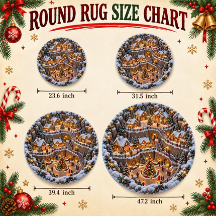 Snowy Christmas Village Round Doormat Cozy Winter Town Rug