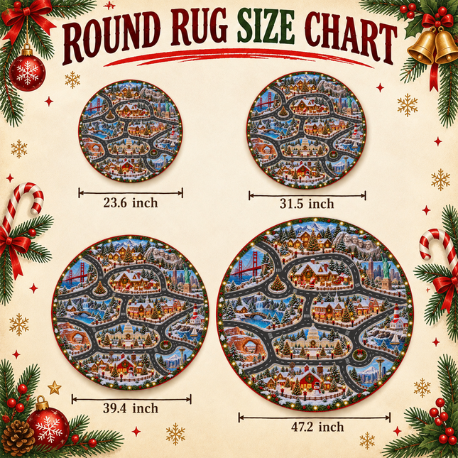 Christmas USA Road Trip Doormat American Landmarks Round Rug