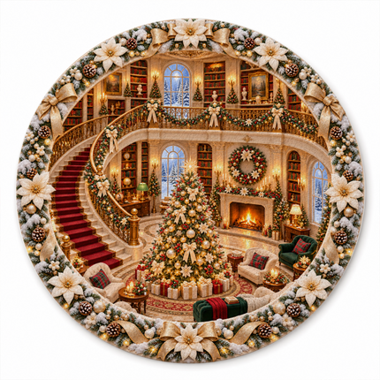 Christmas Round Doormat Elegant Golden Living Room Rug