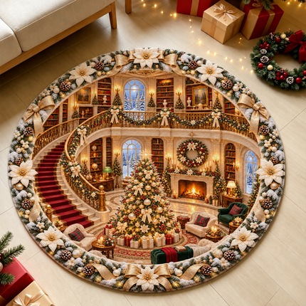 Christmas Round Doormat Elegant Golden Living Room Rug