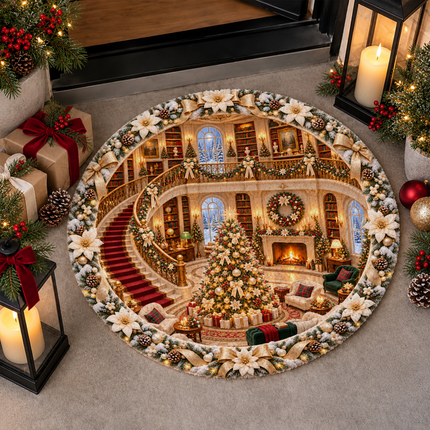 Christmas Round Doormat Elegant Golden Living Room Rug