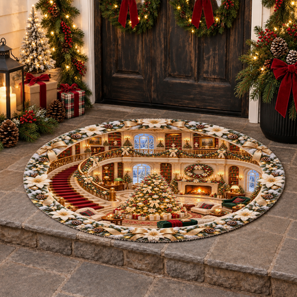 Christmas Round Doormat Elegant Golden Living Room Rug