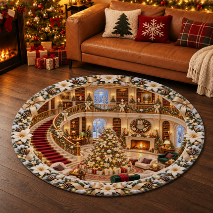 Christmas Round Doormat Elegant Golden Living Room Rug