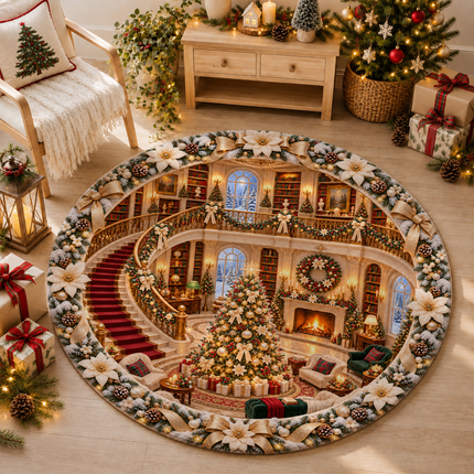 Christmas Round Doormat Elegant Golden Living Room Rug
