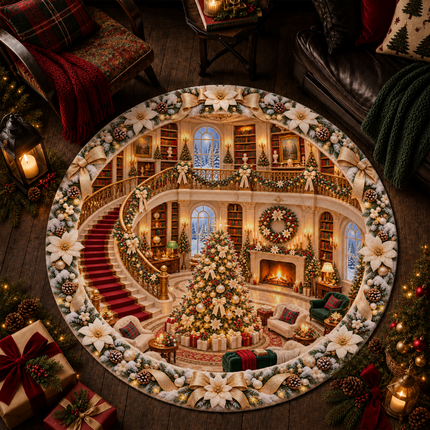 Christmas Round Doormat Elegant Golden Living Room Rug