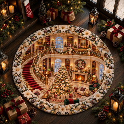 Christmas Round Doormat Elegant Golden Living Room Rug