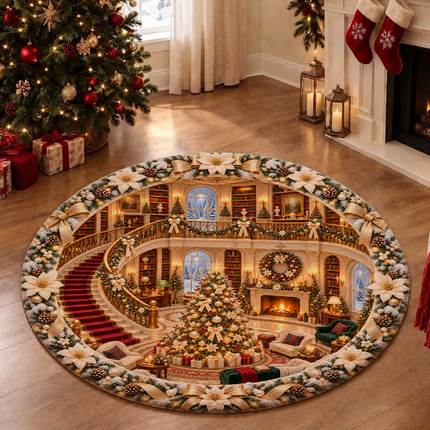 Christmas Round Doormat Elegant Golden Living Room Rug
