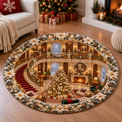 Christmas Round Doormat Elegant Golden Living Room Rug