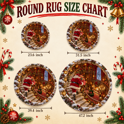 Santa Christmas Round Doormat Cozy Library Staircase Rug