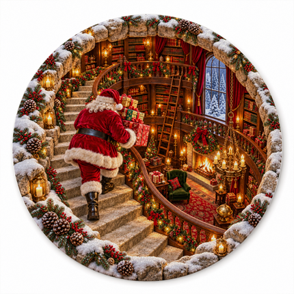 Santa Christmas Round Doormat Cozy Library Staircase Rug