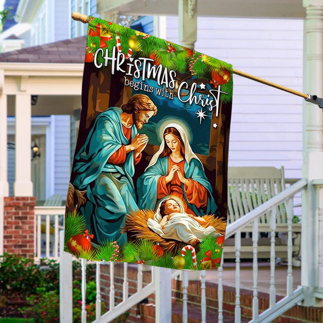 Christmas Begins With Christ Xmas Jesus Flag - Merry Christmas Welcome Gift - Charming Present