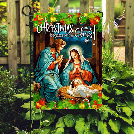 Christmas Begins With Christ Xmas Jesus Flag - Merry Christmas Welcome Gift - Charming Present