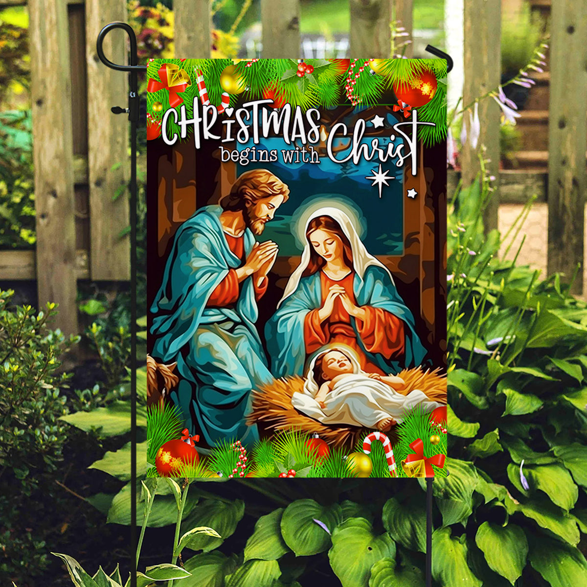 Christmas Begins With Christ Xmas Jesus Flag - Merry Christmas Welcome Gift