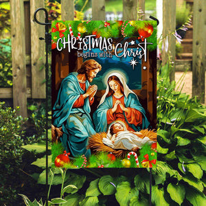 Christmas Begins With Christ Xmas Jesus Flag - Merry Christmas Welcome Gift