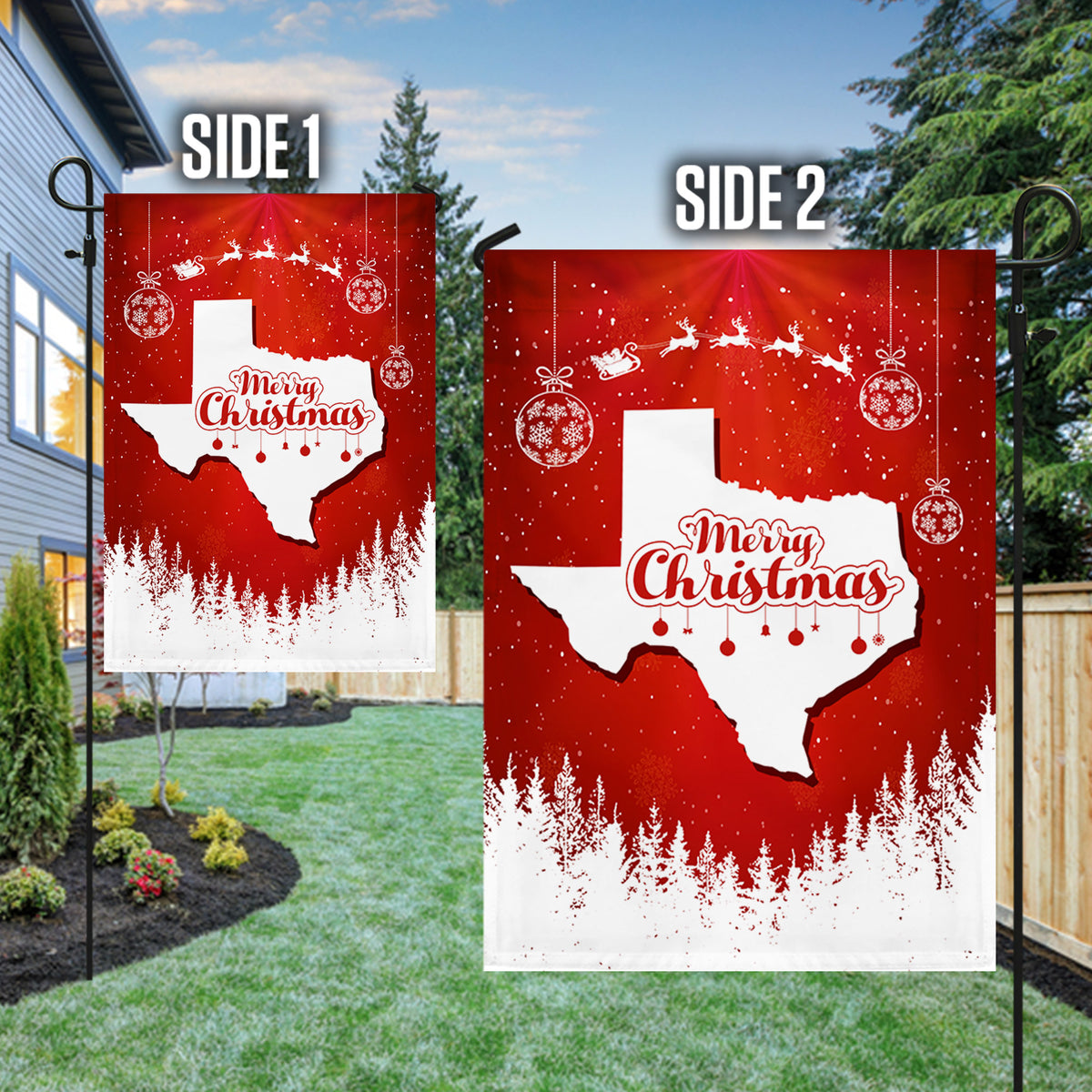 Texas State Xmas Flag - Merry Christmas Welcome Gift