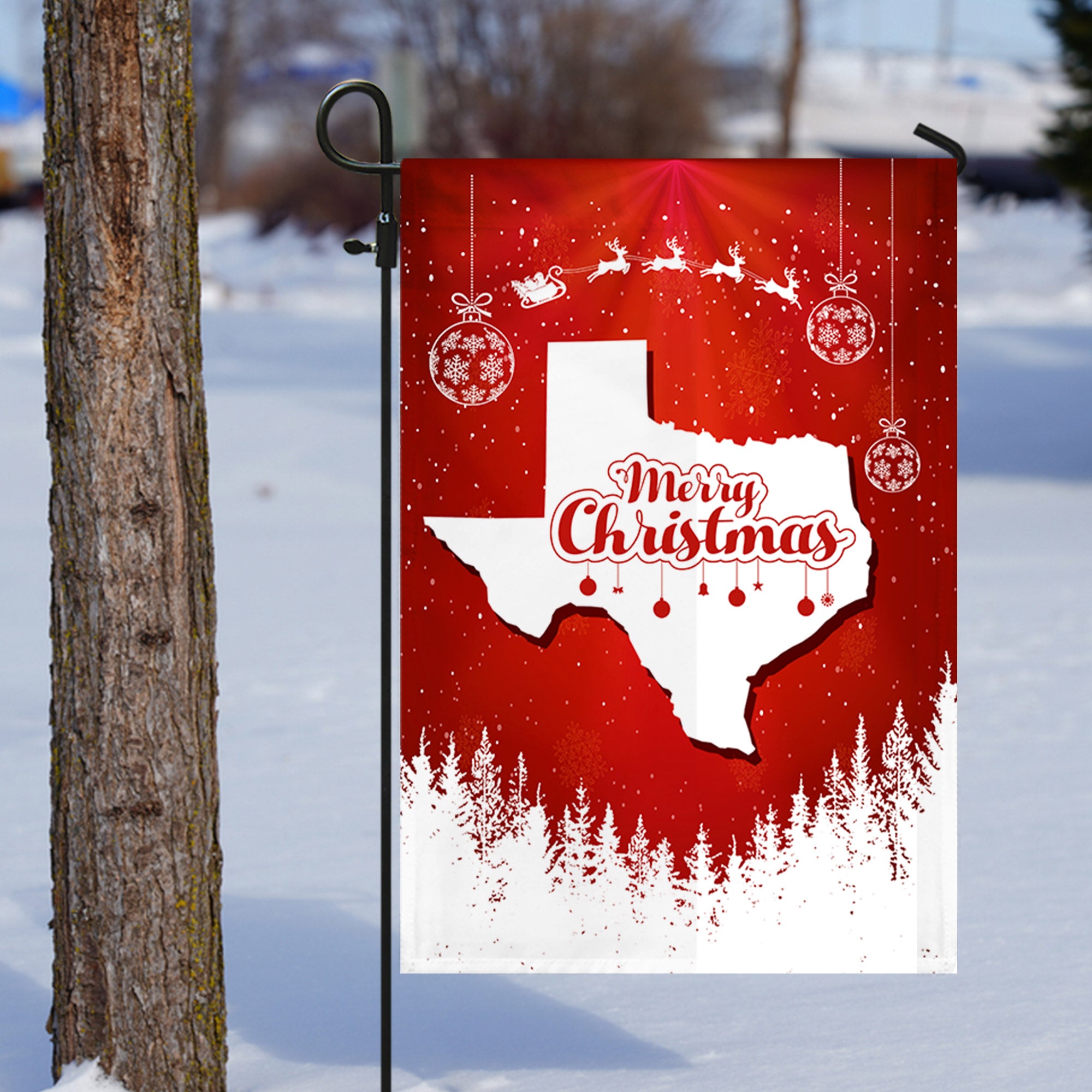 Texas State Xmas Flag - Merry Christmas Welcome Gift