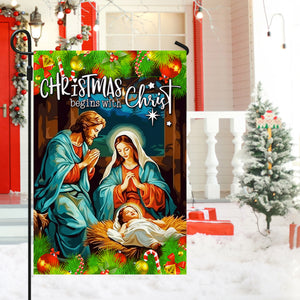 Christmas Begins With Christ Xmas Jesus Flag - Merry Christmas Welcome Gift