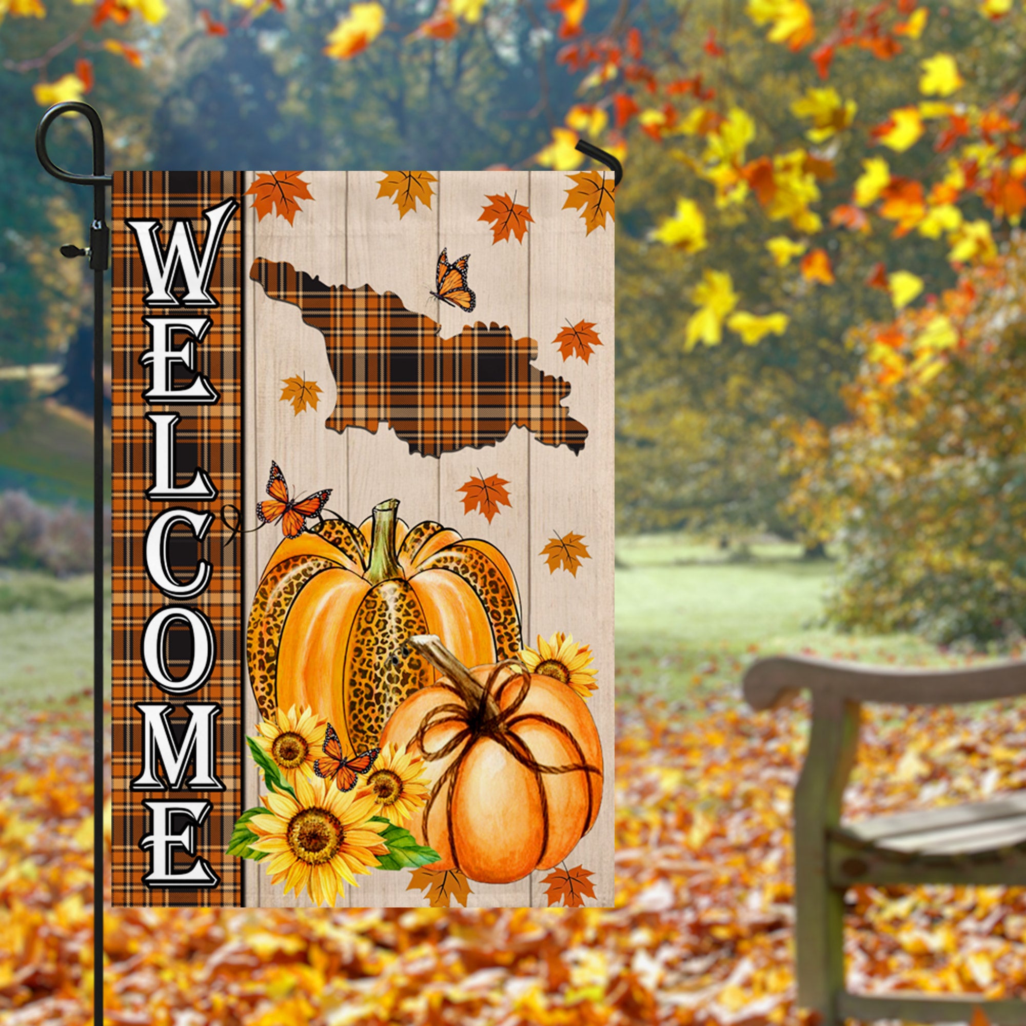 Georgia State Fall Flag - Fall Autumn Welcome Gift
