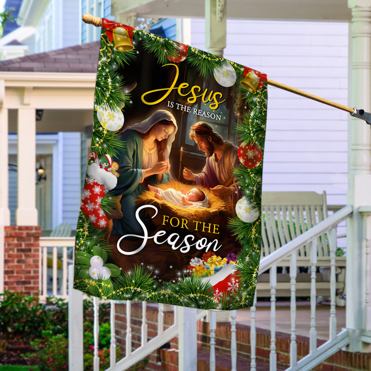 Jesus Is The Reason For The Season Flag - Merry Christmas Decoration