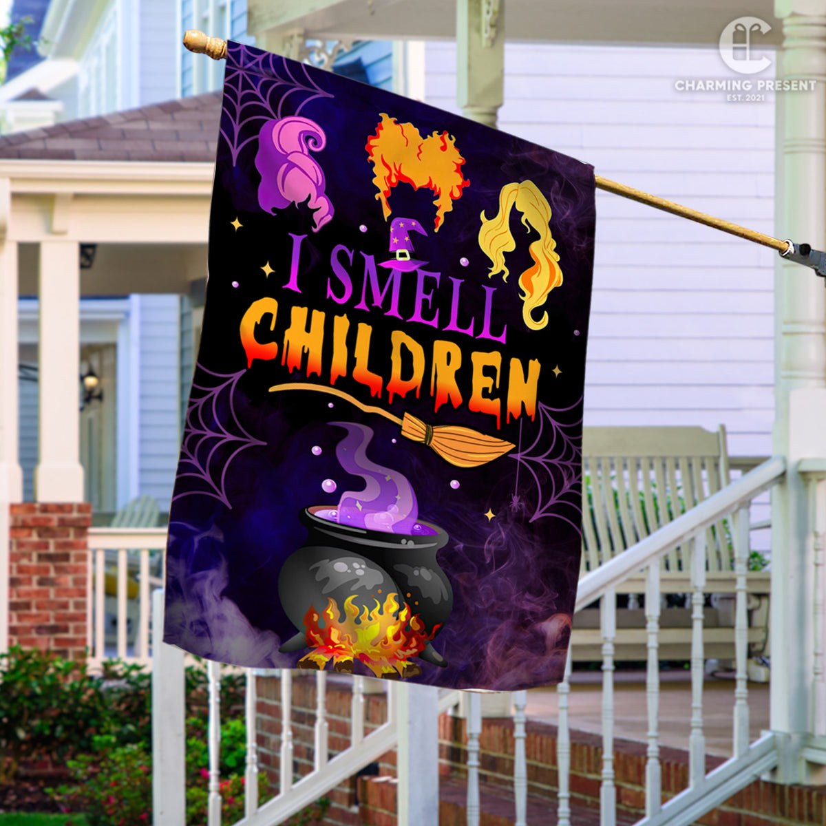 Three Witches Halloween I Smell Children Flag - Halloween Welcome Gift