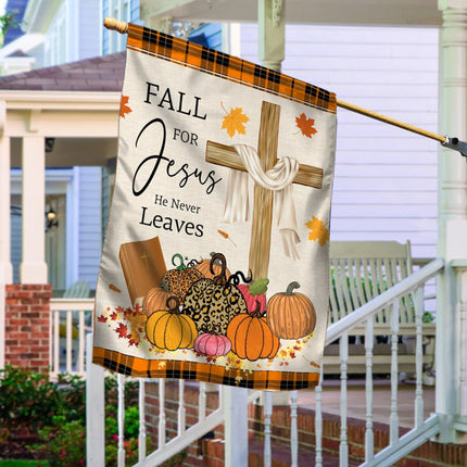 Fall For Jesus He Never Leaves Pumpkin Flag - Charming Present