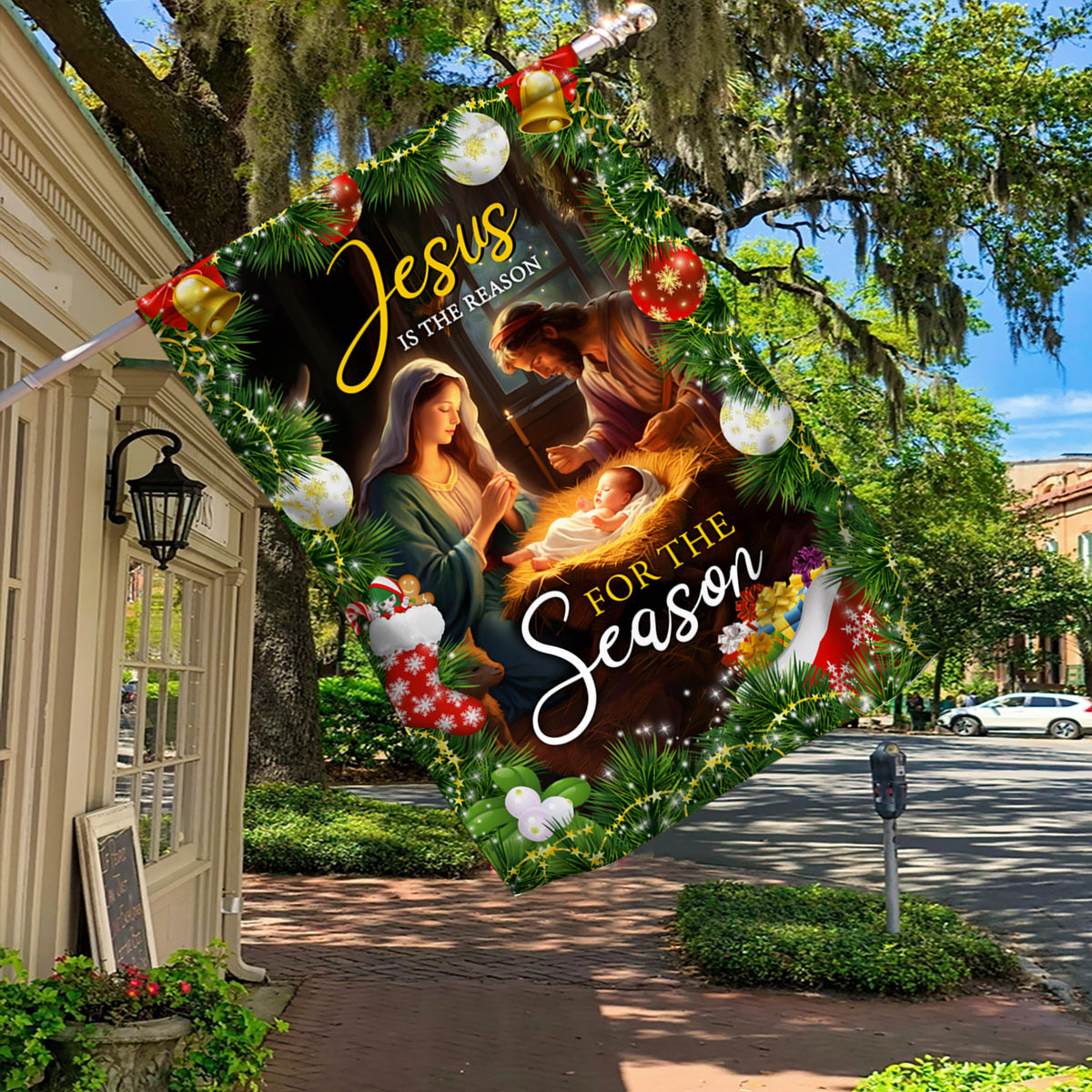 Jesus Is The Reason For The Season Flag - Merry Christmas Decoration