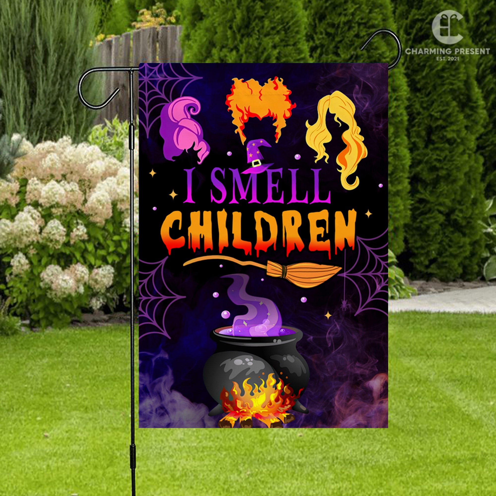 Three Witches Halloween I Smell Children Flag - Halloween Welcome Gift