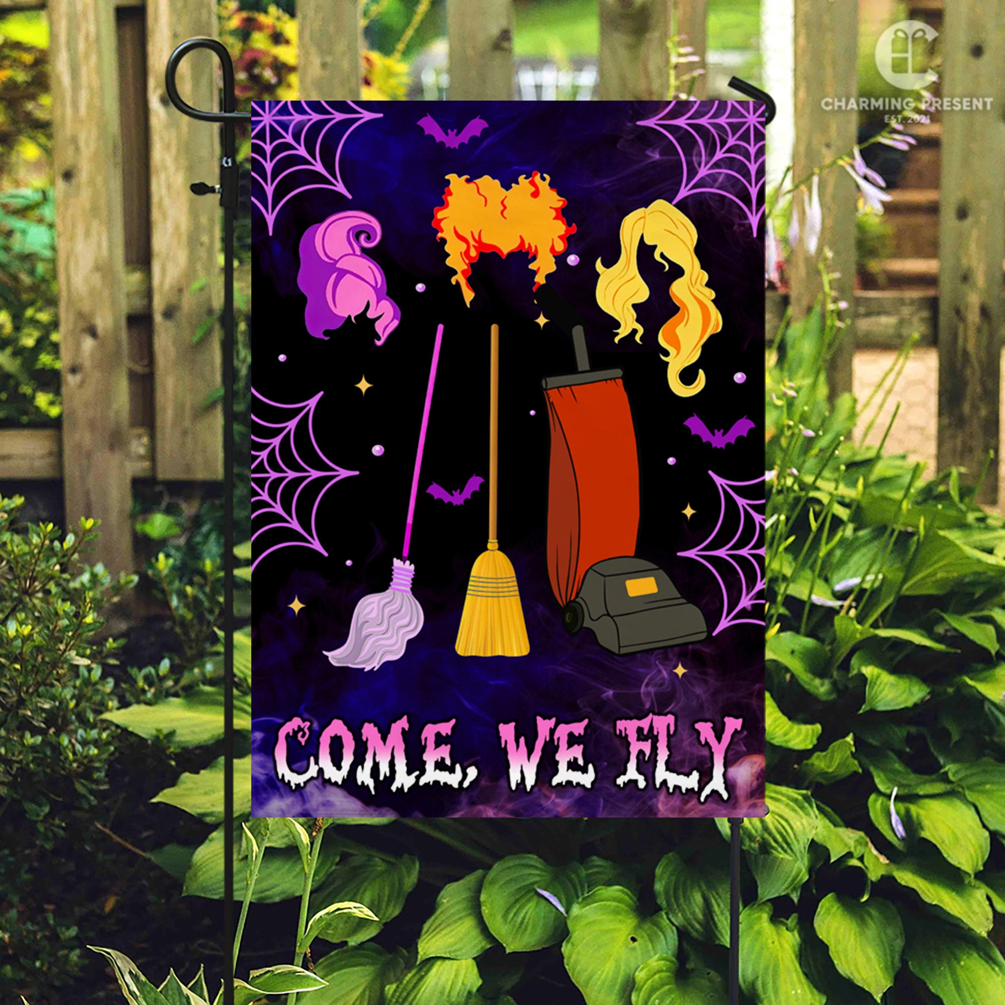 Come We Fly Three Witches Halloween Flag - Halloween Welcome Gift