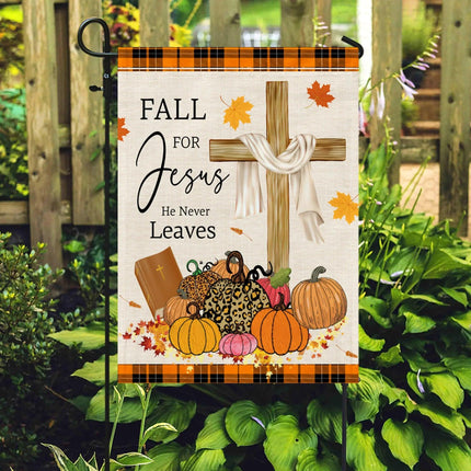 Fall For Jesus He Never Leaves Pumpkin Flag - Charming Present