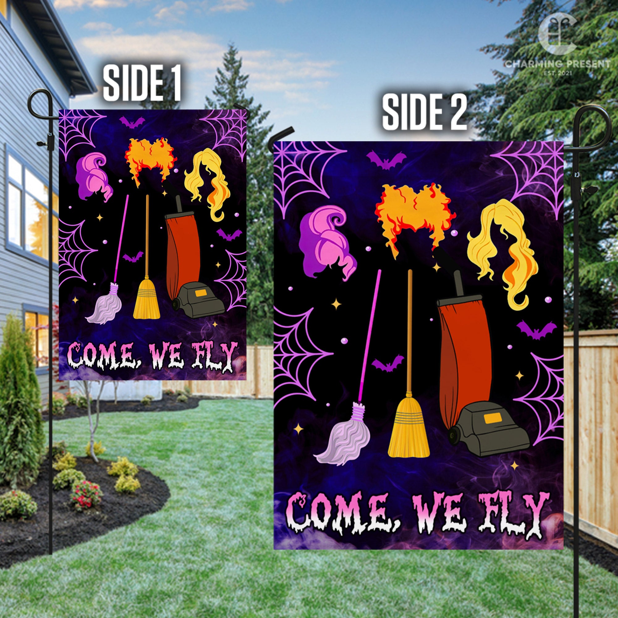 Come We Fly Three Witches Halloween Flag - Halloween Welcome Gift