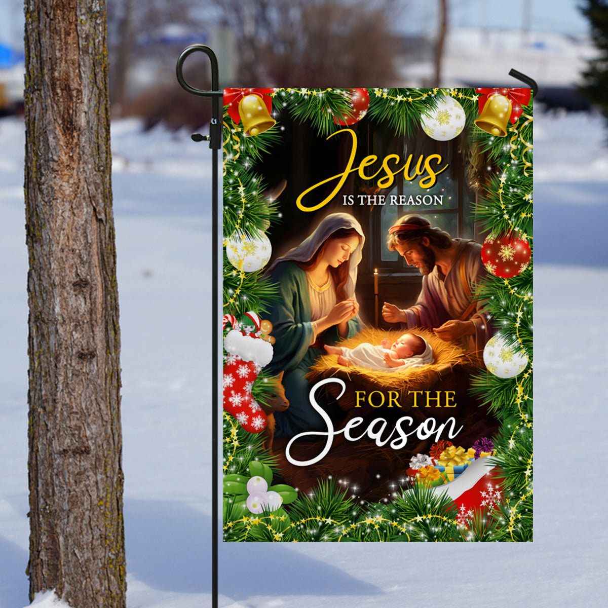 Jesus Is The Reason For The Season Flag - Merry Christmas Decoration