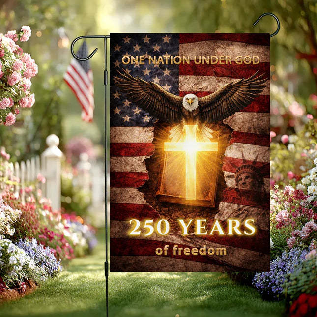 One Nation Under God Cross Garden Flag Patriotic America 250