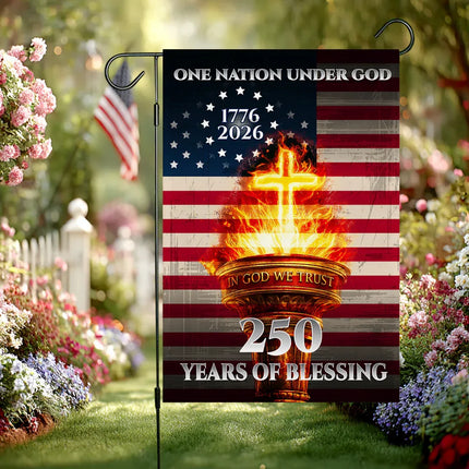 250 Years of Blessing Cross Torch Garden Flag America 250