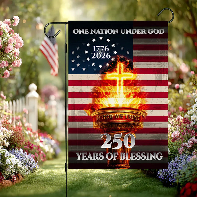 250 Years of Blessing Cross Torch Garden Flag America 250