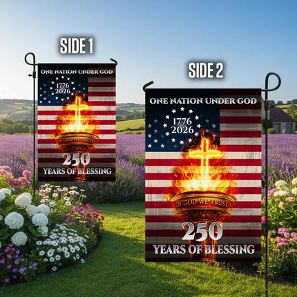 250 Years of Blessing Cross Torch Garden Flag America 250