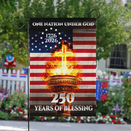 250 Years of Blessing Cross Torch Garden Flag America 250
