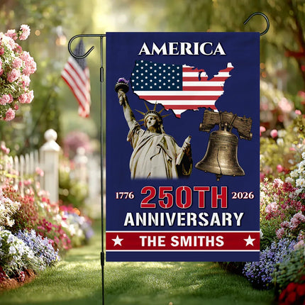 Personalized America 250th Anniversary Family Name Garden Flag