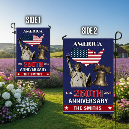 Personalized America 250th Anniversary Family Name Garden Flag