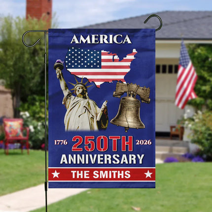 Personalized America 250th Anniversary Family Name Garden Flag