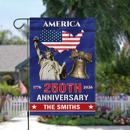Personalized America 250th Anniversary Family Name Garden Flag
