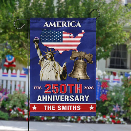 Personalized America 250th Anniversary Family Name Garden Flag