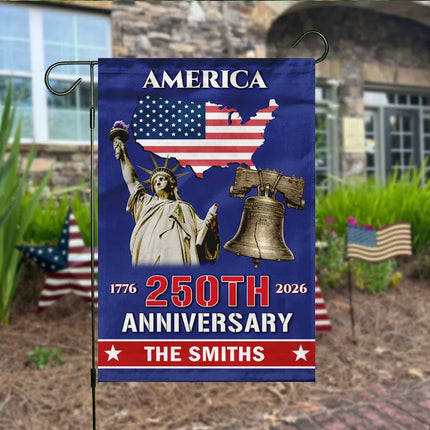 Personalized America 250th Anniversary Family Name Garden Flag