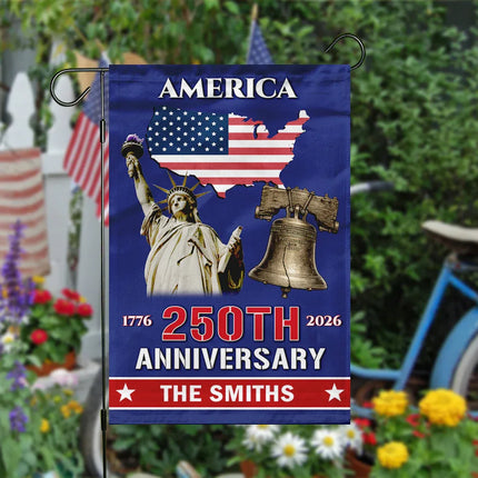 Personalized America 250th Anniversary Family Name Garden Flag